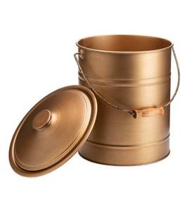 lot 12021 image: Retail - $45.49 Plow & Hearth Double-Bottom Galvanized Steel Ash Bucket, Copper