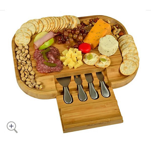 lot 12105 image: Retail - $79.98 Picnic at Ascot Deluxe Cheese Board with Cracker Rim and Tools