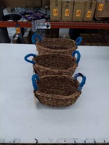 lot 12128 image: Mair Bomie Handcrafted baskets, Set of 3, small