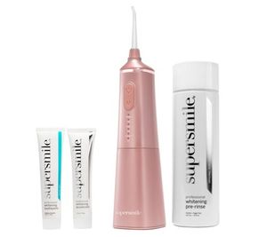 lot 11850 image: Retail - $76.00 Supersmile Zina Water Flosser and 3-piece Teeth Whitening Kit, Rose Gold