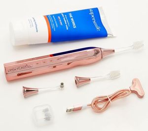 lot 11857 image: Retail - $150.00 Supersmile Zina45 Sonic Toothbrush w The Works Toothpaste, Rose Gold