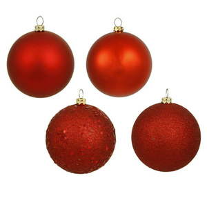 lot 12068 image: Vickerman 3 Christmas Red 4-Finish Ornament Assortment 32 per Box