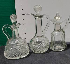 lot 38342 image: Cut Crystal Vintage Glass CarafeClear Glass Cruets With Stoppers