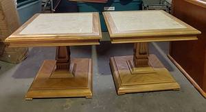 lot 38056 image: Marble Top WndSide Tables (pair)