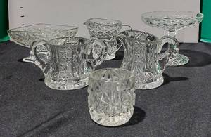lot 38309 image: Antique Crystal Sugar Bowl & Creamer Set, Creamer & small Serving Dishes