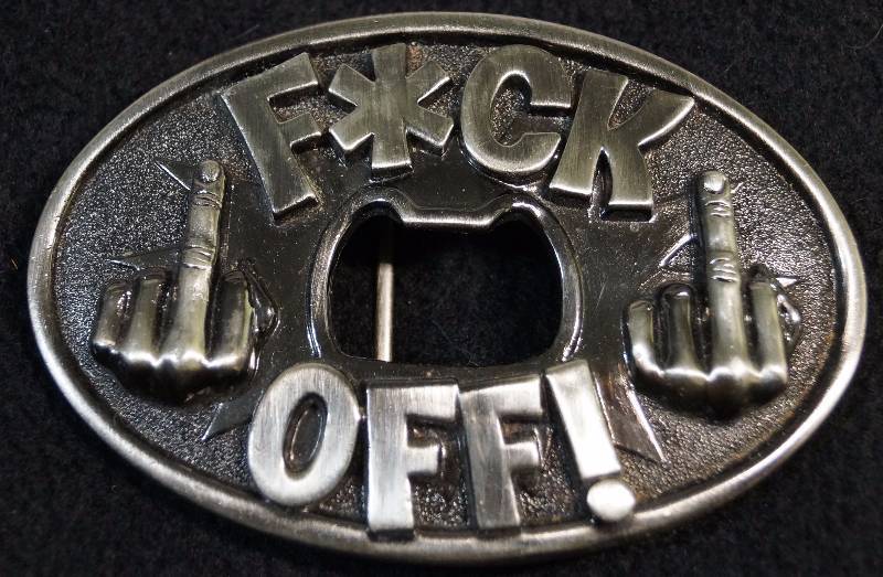 lot 8061 image: Belt Buckle - Explitive says FCK OFF - Finger  Bird - FUNNY