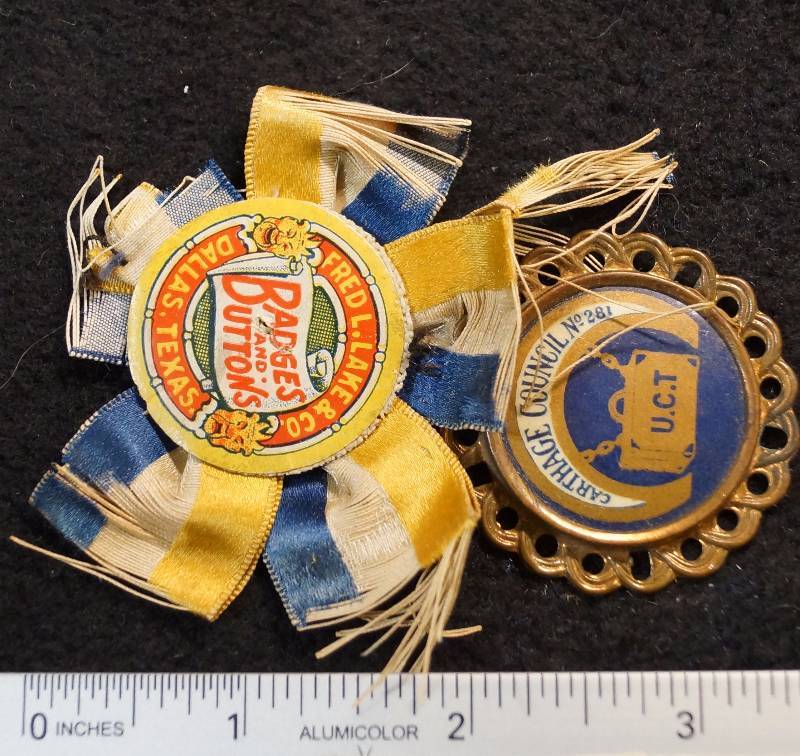 lot 8070 image: Vintage Carthage Council No 281 ribbon Fred Lake & Co. Badges and Buttons - OLD