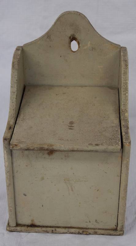 lot 8048 image: Primitive Vintage Wood Salt Box - Hanging box cute. great as is or make it a shabby chic project