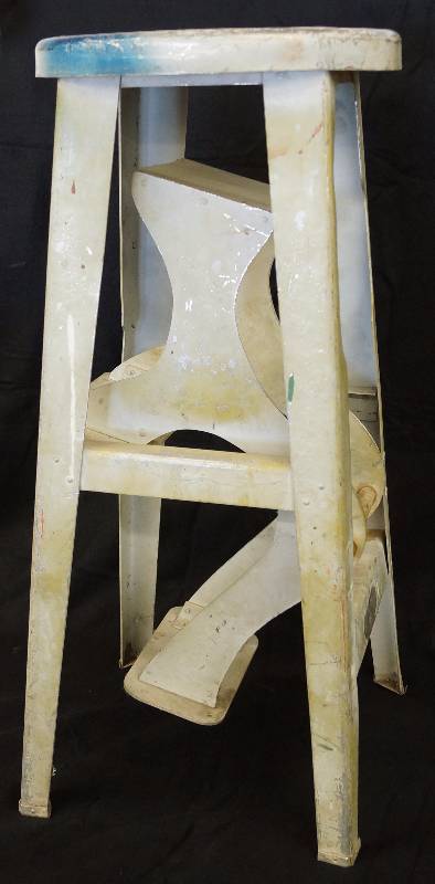 lot 8150 image: Vintage  Antique Metal Stool with fold-out steps - Heavy- MUST SEE