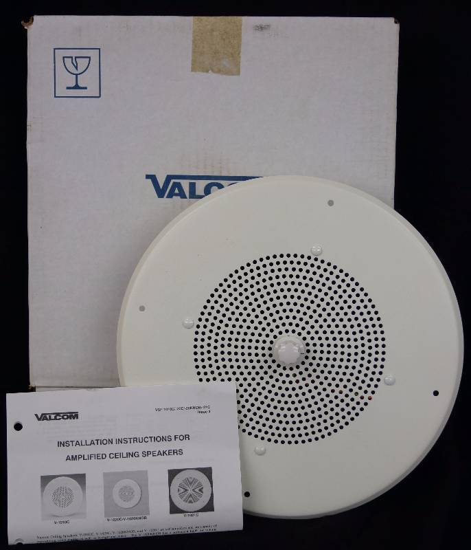 lot 8182 image: Lot of 2 Commercial VALCOM Amplified Ceiling Speakers - VSP-1010C - Volume Control - NEW IN BOXES