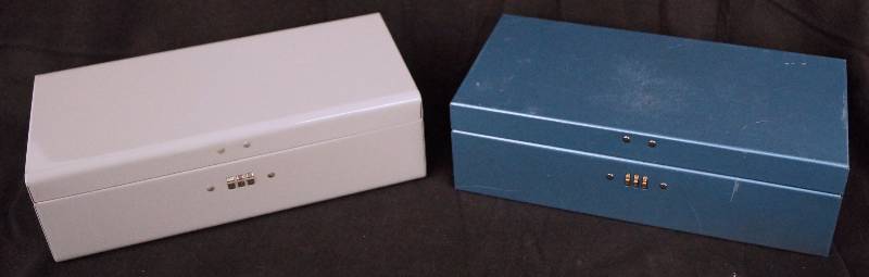 lot 8195 image: Vintage Banking Safe Deposit Boxes with locking combinations included One is State Farm