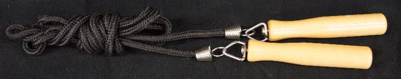 lot 8204 image: Very Nice Weightroom Nylon JUMP ROPE - Black Approx 100-104 long plus wood handles