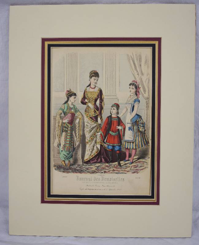 lot 8215 image: Journal des Demoiselles - Fashion Print - Very unique Mounted with four layers of mat board. Very RARE and collectible