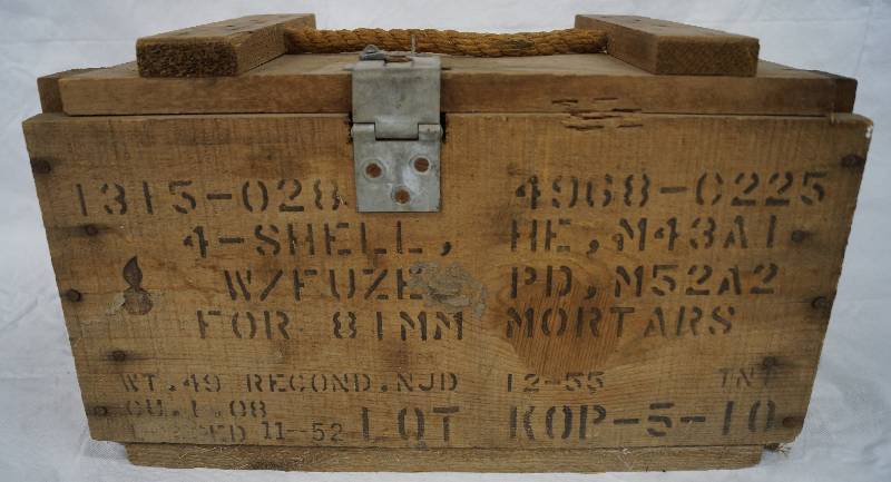 lot 8223 image: Vintage Wooden Military Ammo Case - Used for Explosive Projectiles