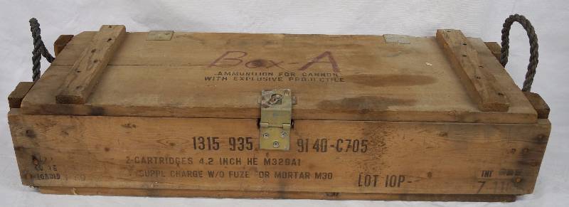 lot 8224 image: Vintage Wooden Military Ammo Case - Used for Ammunition for CANNON with Explosive Projectile