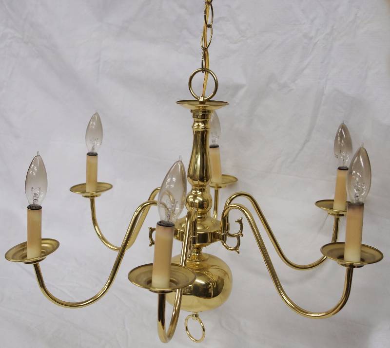 lot 8225 image: Brass Candle Stick Style Chandelier with Chain