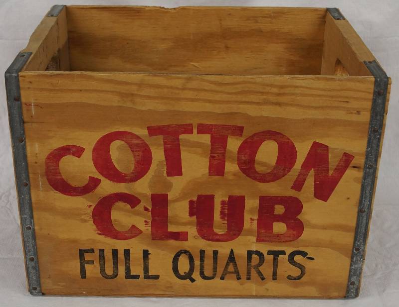 lot 8242 image: 1930s Vintage Cotton Club Soda Pop Wooden Wood Advertising Crate Box Bottle Carrier