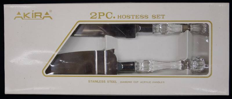 lot 8250 image: Akira 2 Piece Hostess Set - Stainless Steel - Diamond Cut Acrylic Handles