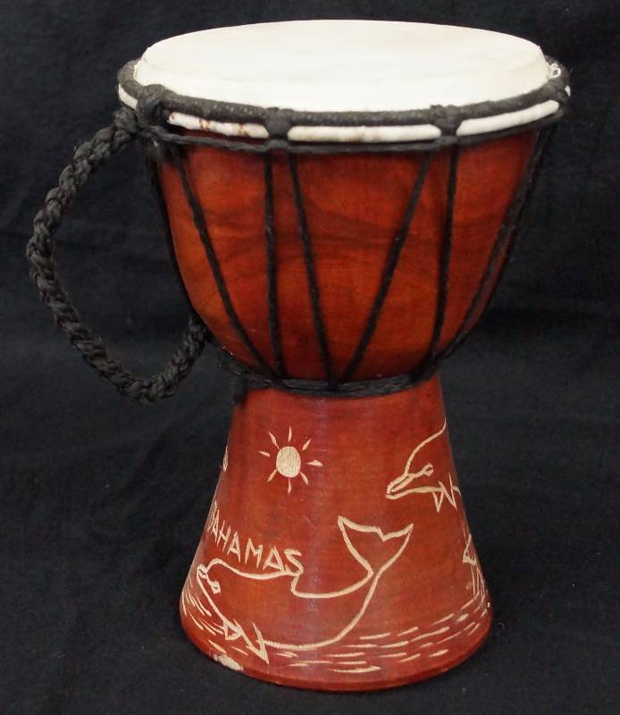 lot 8270 image: Wooden Bahamas Drum - 8 inches High - 1 Skin wrope strap - Souvenir