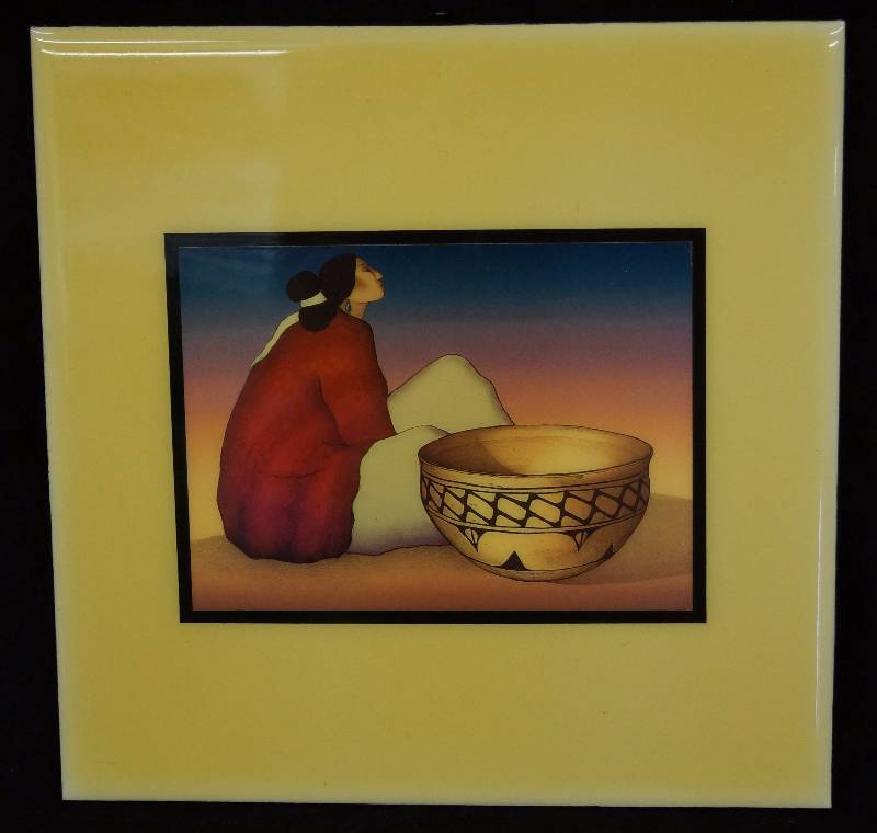 lot 8275 image: R.C. Gorman - Tile in this lot of 4 Decorative Tiles from - Pueblo Photographics - Bruce Gomez  - Photos and Illustrations New Mexico - Beautiful - AUTOGRAPHED