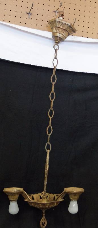 lot 8315 image: Antique Vintage Handing Two Light Chandelier wChain and Bracket - Bid on This Item