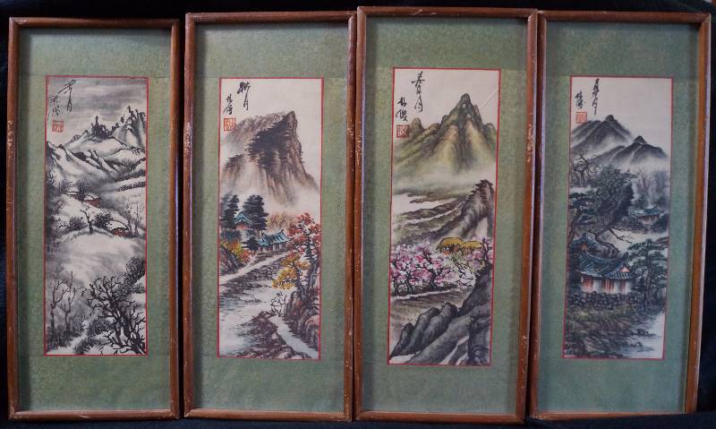 lot 8372 image: Asian  Oriental Prints of the Four Seasons and Mountains. Framed and Matted - Very beautiful and vintage looking
