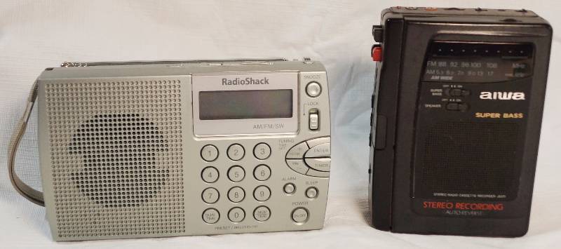 lot 8376 image: Radio Shack Shortwave AMFM Radio and an AIWA AMFM Stereo Radio with Tape Player -  BOTH WORK GREAT