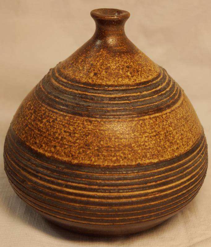 lot 8384 image: Thrown Pottery Vase  Stoneware  Artist signed - Scott Jost 1981 Unique- Must see