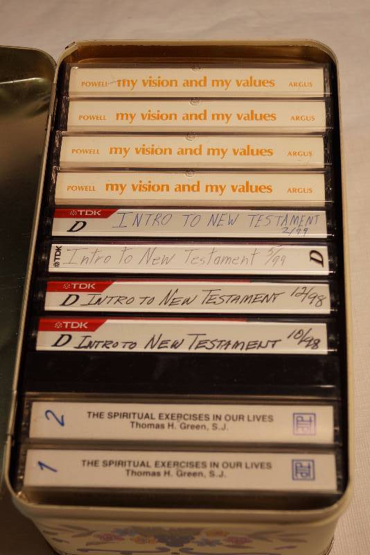 lot 8458 image: Metal Tin with Spiritual Cassette Tapes