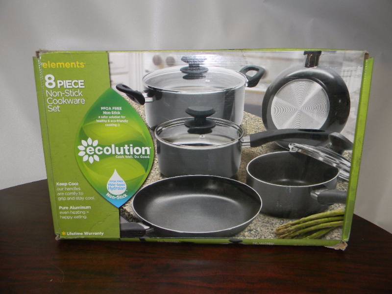 Ecolution Elements 8 PC Nonstick Cookware Set PFOA Tempered Glass Steam Ven  for sale online