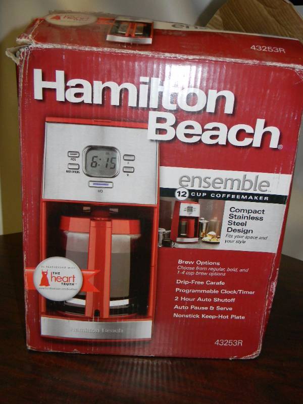 lot 7087 image: Hamilton Beach 43253 Ensemble 12-Cup Coffeemaker with Glass Carafe, Red
