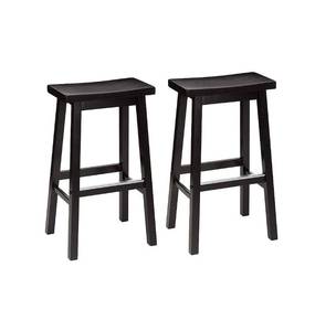 lot 3759 image: Amazon Basics Solid Wood Saddle-Seat Kitchen Counter Barstool - Set of 2, 29-Inch Height, Black, NEW