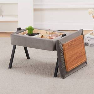 lot 3761 image: Mxfurhawa Velvet Storage Ottoman Rectangular Footrest Tray Top Coffee Table Upholstered Vanity Stools, Grey in Color, NEW