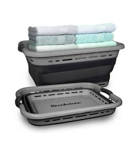 lot 3771 image: Brookstone 11Gal Collapsible Laundry Basket, 24 Collapsible Laundry Basket, Comfort Non-Slip Grip Handles, Minimalist Space Saving Design, Portable Pop-Up Hamper, NEW