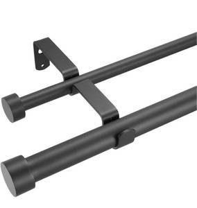 lot 3784 image: Double Curtain Rods for Windows,1-Inches Front and 34 Inches Back Metal Matte Black Window Curtain Rod,36-72 Inches Adjustable Drapery Rod with Premium Aluminum Finials