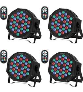 lot 3787 image: 4 Pack JAJALUYA LED Par Lights 36 LED Stage Lights 9 Modes RGB DJ Lights with Sound Activated Remote and DMX Control DJ Uplighting