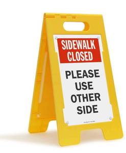 lot 3788 image: SmartSign 25 x 12 inch - Sidewalk Closed - Please Use Other Side Two-Sided Folding Floor Sign, Digitally Printed Polypropylene Plastic,