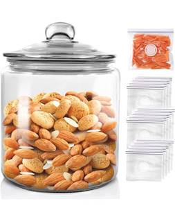lot 3794 image: Zvonema 1 Gallon Glass Jar with Lid, Glass Cookie Jar Kitchen Food Storage Jars with Airtight Lids, Large Glass Canisters for Cookies, Candy, Flour, Sugar, Snack, Send 15 Freezer Bags