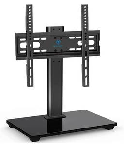 lot 3797 image: PERLESMITH Universal TV Stand - Table Top TV Stand for 32-55 inch LCD LED TVs - Height Adjustable TV Base Stand with Tempered Glass Base & Wire Management, VESA 400x400mm