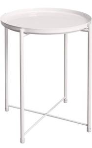 lot 3798 image: Tray Metal End Table, Sofa Table Small Round Side Tables, Anti-Rust and Waterproof Outdoor &amp Indoor Snack Table, Accent Coffee Table&nbsp &nbsp20.28 - 16.38, White