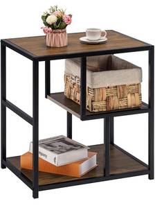 lot 3799 image: TECHMILLY Small Side Table for Bed, Modern Nightstand Organizer with Bookshelf, End Table for Living Room, Bedroom & Office