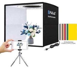 lot 3804 image: PULUZ Mini Photo Studio Light Box, Photo Shooting Tent kit, Portable Folding Photography Light Tent kit with CRI 95 96pcs LED Light  6 Kinds Double- Sided Color Backgrounds for Small Size Products