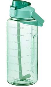 lot 3809 image: 2-64oz Water Bottle with Straw and Flip-Top Lid- Leak-proof BPA Free Reusable - Motivational Quotes for Outdoor Sports Fitness Gym Yoga Hiking Accessories (Green)
