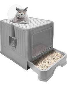 lot 3814 image: Foldable Cat Litter Box with Lid, Extra Large Enclosed Kitty Litter Box with Scoop Covered Cat Litter Boxes Anti-Splashing Drawer Type Kitten Pan Easy to Scoop & Low Tracking Pink