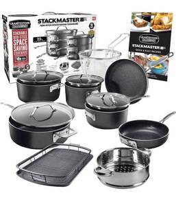 lot 3815 image: Granitestone 15 Piece Stackmaster Ultra Non stick Cookware Set, Pots and Pans Kitchen Set with Cool Touch Handles, Dishwasher-safe, Oven-safe Cookware Sets 100% PFOA-Free As Seen On TV