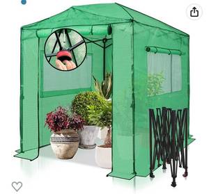 lot 3820 image: EAGLE PEAK 8x6 Portable Walk-in Greenhouse Instant Pop-up Indoor Outdoor Plant Gardening Green House Canopy, Front and Rear Roll-Up Zipper Entry Doors and 2 Large Roll-Up Side Windows, Green Retails $145