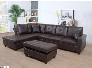 lot 3829 image: Mega Furnishing black faux leather sectional couch RIGHT SOFA ONLY