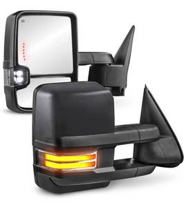lot 3833 image: MOSTPLUS Power Heated Towing Mirrors Compatible for Chevy Silverado Suburban Tahoe GMC Serria Yukon 2003-2006 wSequential Turn light, Clearance Lamp, Running Light(Set of 2) (Black)Retails $192