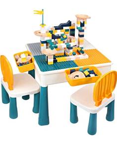 lot 3834 image: GobiDex All-in-One Kids Table and Chairs Set with 100PCS Marble Run Kids Building Blocks Toys for Kids Ages 3-5 Preschool Classroom Must Haves Multi Activity Water Table for Toddlers 1-3 retails $76