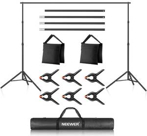lot 3837 image: Neewer Photo Studio Backdrop Support System, 10ft3m Wide 6.6ft2m High Adjustable Background Stand with 4 Crossbars, 3 Backdrop Clamps, 2 Sandbags, and Carrying Bag